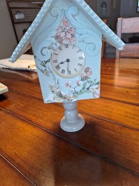Light Blue Floral Accent Wall Clock with Pedestal Base